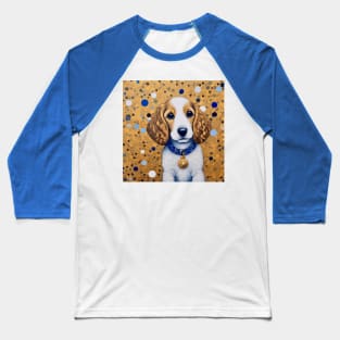 Gustav Klimt Style Puppy Dog with Blue Collar Baseball T-Shirt
